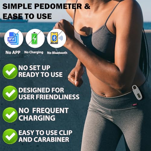 3D Pedometer for Walking with Removable Clip and Carabiner Simple Step Counter for Walking Accurate Clip On Step Tracker for Men Women Kids - color: White
