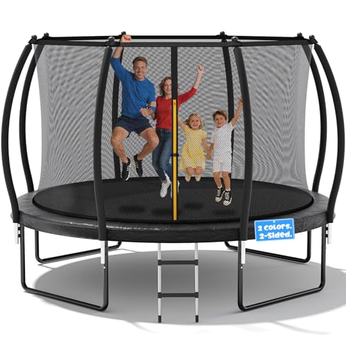 ZCMHAXJ Trampoline Outdoor, 8FT 10FT 12FT 14FT Trampoline for Kids with Enclosure and Double-Sided Color - Blue&Black, ASTM Approved Recreational Trampolines for Kids and Adults - size: 12FT