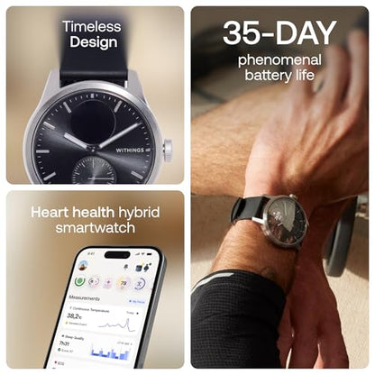 WITHINGS ScanWatch 2 - Hybrid Smart Watch, Heart Rate Monitoring, Fitness Tracker, Cycle Tracker, Sleep Monitoring, GPS Tracker, 30-Day Battery Life, Android & Apple Compatible, HSA/FSA - color: Black, style: Scanwatch 2 - 42mm