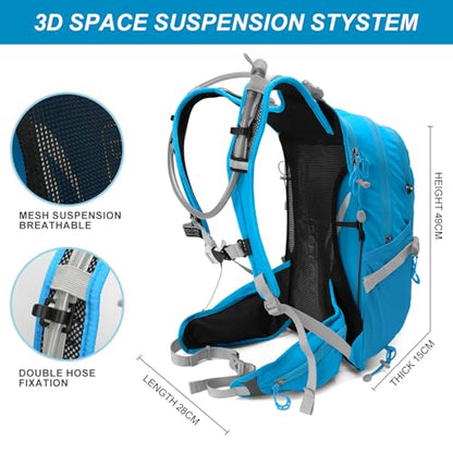IX INOXTO 20L Hydration Backpack, Waterproof Hiking Internal Frame Backpacks with 2L Hydration Water Bladder and Rain Cover for Men, Lightweight Travel Daypack for Cycling,Camping,Ski (blue) - color: Blue
