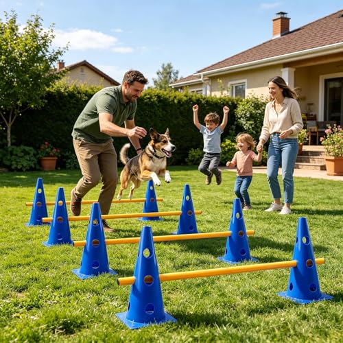 Dog Agility Jump Set, Adjustable Hurdles Training Equipment with Cones