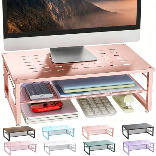 gianotter 2-Tier Metal Monitor Stand Riser - color: Rose Gold