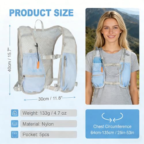 Running Vest for Women Men, Running Hydration Vest with Adjustable Chest Straps for Marathon Jogging Hiking Cycling - size: Light Blue, style: Running Vest