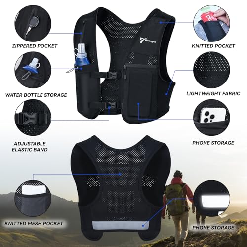 Running Vest for Women & Men, Adjustable Elasticated Sternum Straps Vest with 500ml Soft Flask, Fast and Free Reflective Running Vest, Designed for Running Marathon Trail Race Jogging Cycling - size: Large