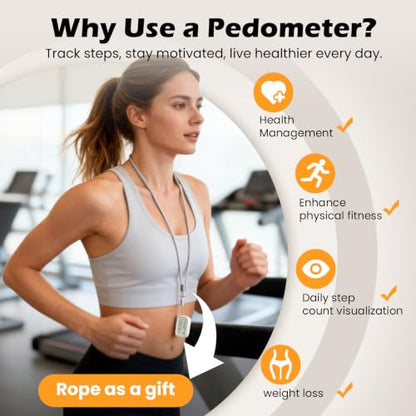 3D Pedometer for Walking, Accurate Digital Step Counter with Removable Lanyard, Fitness Tracker for Daily Activity Step & Sport Time Data-10-Step Smart Calibration - color: Off-white