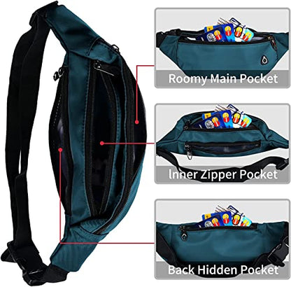 Fanny Packs for Men and Women Water-Repellent Sports Waist Pack Bag - color: 1pack-Ball Pattern Teal Blue