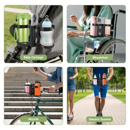 ZealSound Stroller Cup Holder, 3-in-1 Bottle Holder with Phone Holders for Stroller Wheelchair Scooter Walker Bike, Foldable Universal Drink Holder for Uppababy Bugaboo Nuna Doona - size: Small