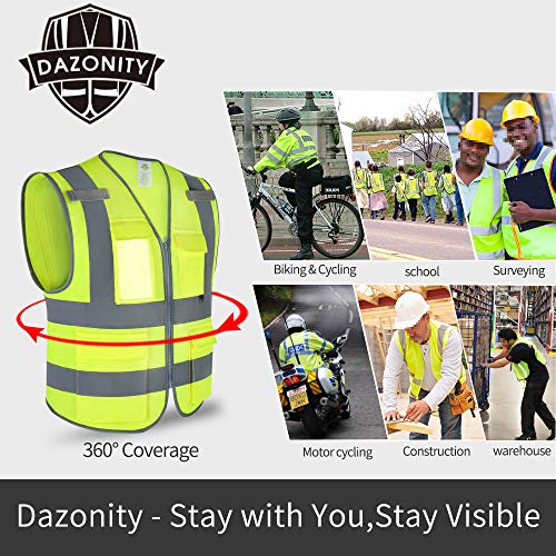 Dazonity High Visibility Safety Vest with Multi Pockets and Zipper, XL,Reflective Strips, Fit for Men & Women, Work, Construction,Cycling, Runnning, Surveyor, Volunteer (Green-XL) - color: Green-xl