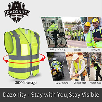 Dazonity High Visibility Safety Vest with Multi Pockets and Zipper, XL,Reflective Strips, Fit for Men & Women, Work, Construction,Cycling, Runnning, Surveyor, Volunteer (Green-XL) - color: Green-xl