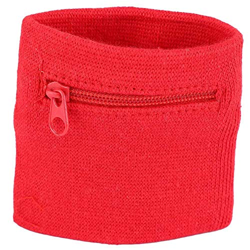 Zipper Wrist Pouch, Cotton Running Armband with Secure Pocket for Keys Cash Phone Fitness Tracker for Jogging Workout Sports (Red)
