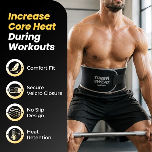 TURBOSWEAT Waist Trimmer Belt Women Men, Neoprene Sweat Band, Latex Free, Includes Mesh Wash Bag - color: Black Gray, size: S-M (25.6" - 43.3")