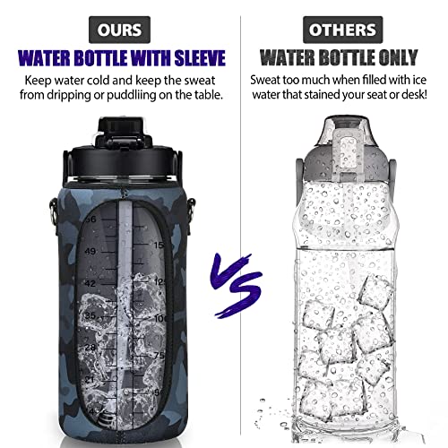 Half Gallon Water Bottle with Sleeve, 64OZ Motivational Water Bottle - color: Camouflage
