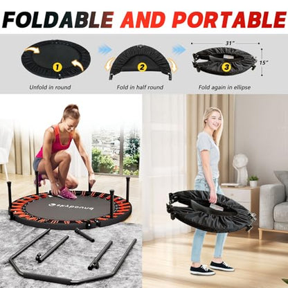 SkyBound Mini Trampoline Fitness Trampoline Fitness Rebounder with Adjustable Foam Handle - Exercise Trampoline for Adult - Fitness Trampoline for Workout Trainer - color: Black