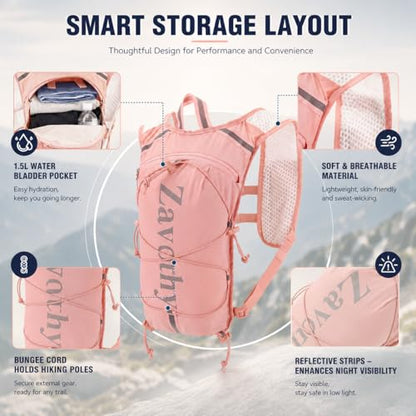 Zavothy Hydration Vest Pack with 1.5L Water Bladder, Lightweight 6L Hydration Backpack for Running, Hiking & Cycling, Breathable Reflective Hydration Vest for Men & Women - color: Pink