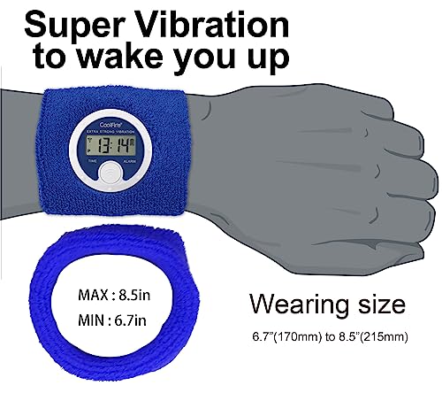 Coolfire Vibrating Alarm Clock Wristband, Silent Wake-Up Watch for Heavy Sleepers, Won’t Disturb Partner, Couples/Roommates, Deaf/Hearing Impaired, 4 Alarms, Bluetooth App, Rechargeable (Blue) - color: Blue