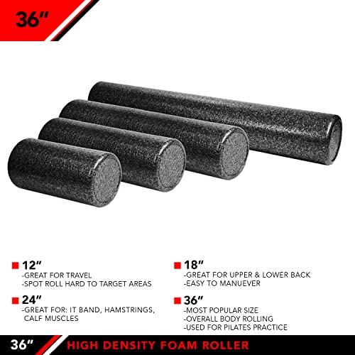 JFIT High Density Foam Roller – EPP Deep Tissue Massage Roller for Muscle Recovery, Myofascial Release & Stretching - color: Black (New), size: 36-Inch