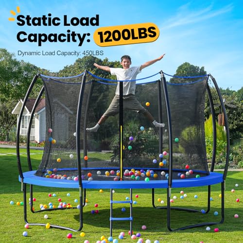 ORCC 1200LBS Weight Capacity Trampoline 16 15 14 12 10 8 FT for Kids with Safety Enclosure Net for Children Adults Outdoor Yard Trampolines