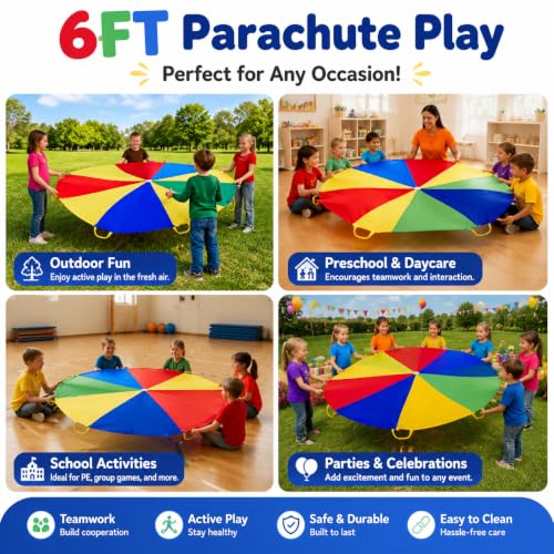 Sonyabecca Parachute for Kids 6' with 9 Handles Game Toy for Kids Play