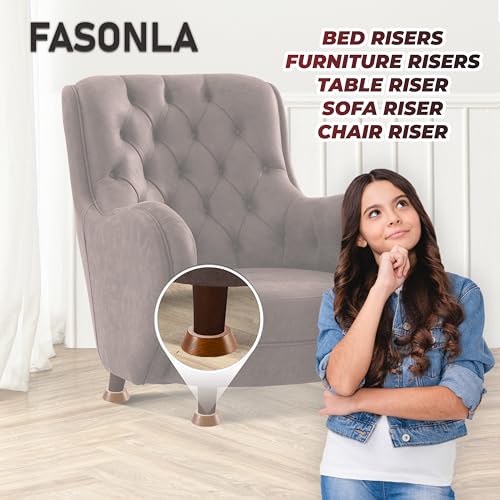 Bed Risers, Furniture Risers (Set of 8-Height 1") Can be Adjusted to 2'' 3''or 4'', Lifts Furniture Risers, Solid Natural Wood Risers, Non-Slip Recessed Hole (Light Brown Color) - color: Light Brown Color