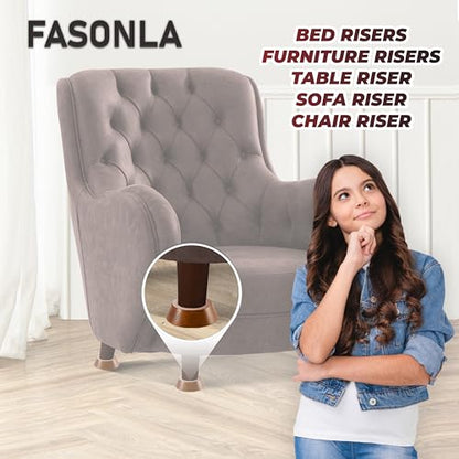 Bed Risers, Furniture Risers (Set of 8-Height 1") Can be Adjusted to 2'' 3''or 4'', Lifts Furniture Risers, Solid Natural Wood Risers, Non-Slip Recessed Hole (Light Brown Color) - color: Light Brown Color