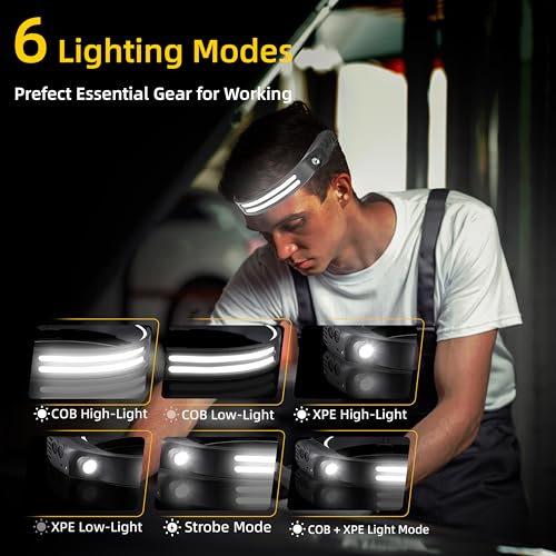 Beccason 2PCS Headlamp Flashlight, 230° Head Lamps LED Rechargeable Camping