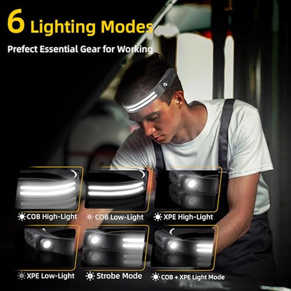Beccason 2PCS Headlamp Flashlight, 230° Head Lamps LED Rechargeable Camping