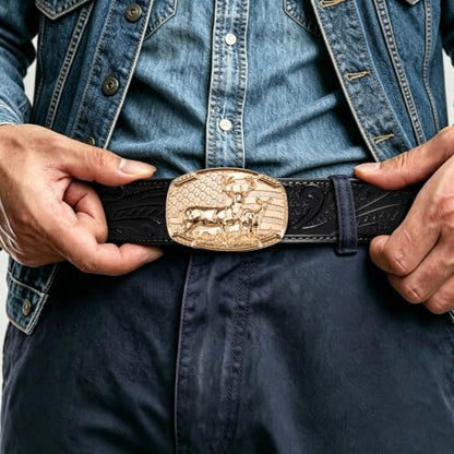 Dubulle Mens Ratchet Belt Gold Click Buckle Adjustable Leather Belts - color: Gold Jet Black, size: Adjustable from 24" to 38" Waist