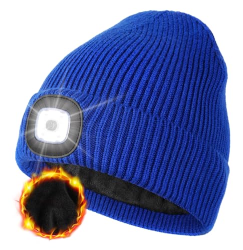 MELASA Winter Fleece Lined Beanie with The Light, Warm Gifts for Men Dad - color: Bright Blue