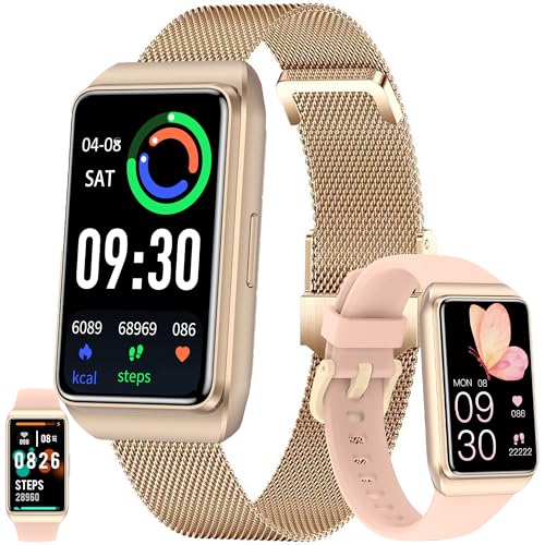 ZPIMY 1.47" AMOLED Smart Watch for Women, Mens Smartwatches,Fitness Tracker Smartwatch for Android iPhones, Digital Watches Step Counter, 2 Straps (Gold) - color: Gold