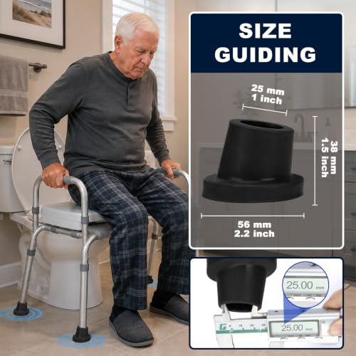 supregear Shower Chair Leg Caps 1 inch, Heavy Duty Rubber Feet, Fits 1" OD Sloped Round Legs Only, Non-Slip Replacement for Bath Stool & Transfer Bench, 4 Pack, Black-25mm - color: Black