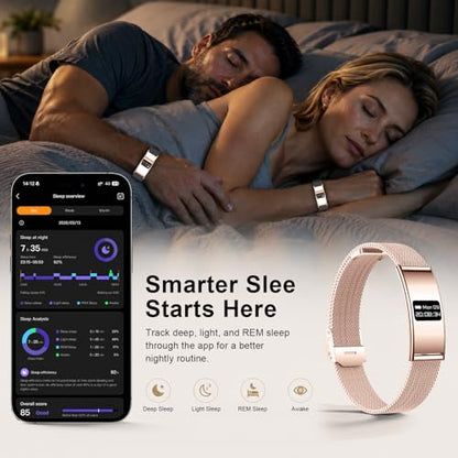 Efolen Smart Bracelet for Women Men, Activity Fitness Tracker, Smart Wristband with Heart Rate/Blood Oxygen/Sleep Monitor/Pedometer, IPX8 Waterproof Slim Smart Watch for Android iPhone, 2 Bands, Gold - color: Gold
