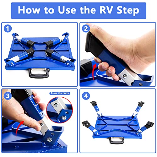 Homeon Wheels Adjustable Aluminum RV Step Stool, Folding Non-Slip Platform, Blue - color: Blue