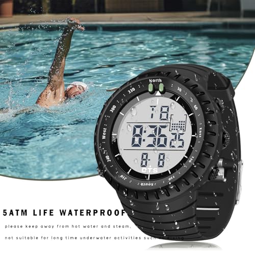 PALADA Men's Digital Sports Watch Waterproof Tactical Watch with LED Backlight Watches for Men - color: Dright Black