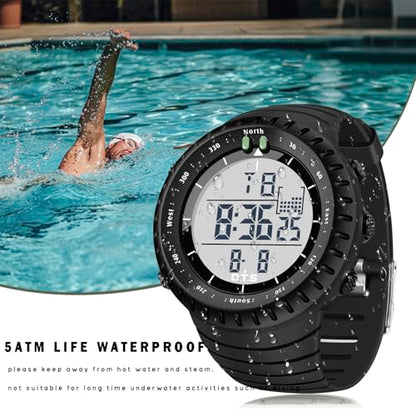 PALADA Men's Digital Sports Watch Waterproof Tactical Watch with LED Backlight Watches for Men - color: Dright Black