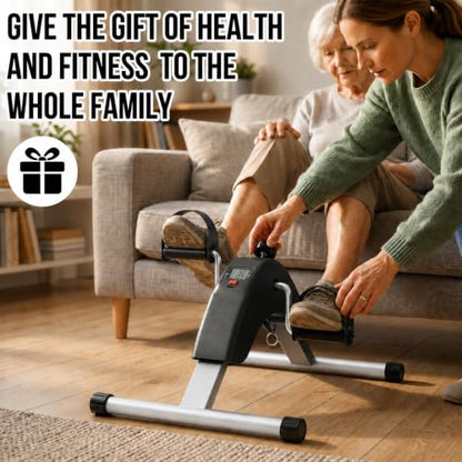 Under Desk Bike Pedal Exerciser for Arms and Legs, Foldable Mini Exercise Bike with LCD Display and Adjustable Resistance for Home and Office - color: Black