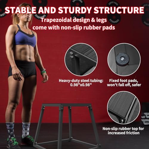 PeakPursuit 12 Inch Metal Plyo Box, Plyometric Jumping Box Set with Anti-Slip Surface for Workout Home Gym,Single and Set,Black