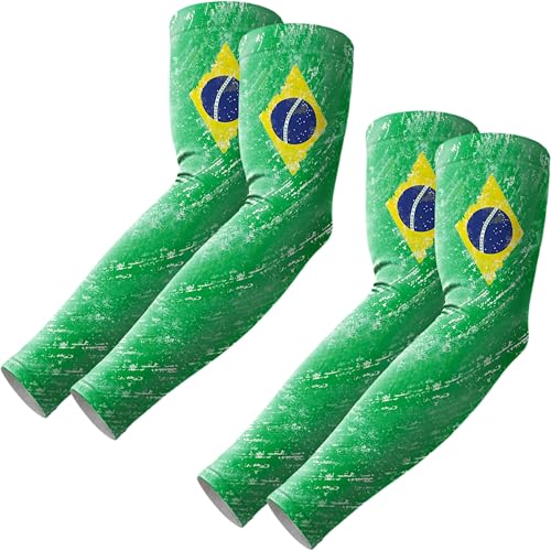 ROXUN Arm Sleeves Cooling UV Sun Protection Sport Compression for Men Women - color: 2 Pairs Brazil Flag