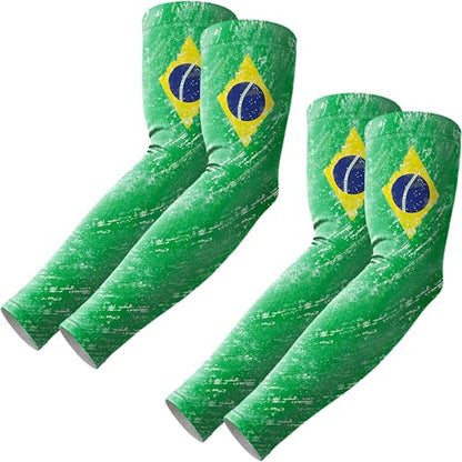 ROXUN Arm Sleeves Cooling UV Sun Protection Sport Compression for Men Women - color: 2 Pairs Brazil Flag
