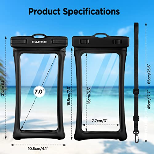 CACOE Floatable Waterproof Phone Pouch 2 Pack Up to 7.0",Black+Black - color: Black+Black