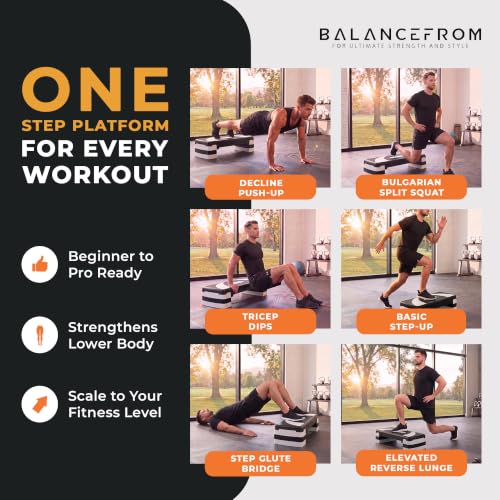BalanceFrom 31-inch Aerobic Step Platform Trainer with 3 Adjustable Risers - color: White