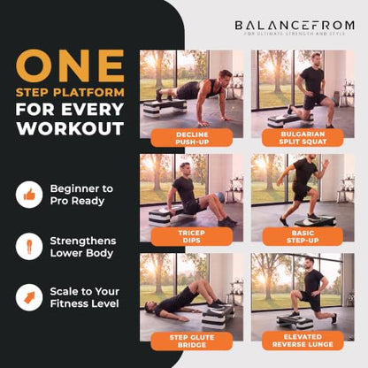 BalanceFrom 31-inch Aerobic Step Platform Trainer with 3 Adjustable Risers - color: White