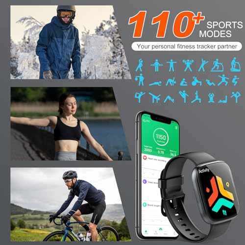 Puqo Smart Watches for Men Women, 1.95" HD Touchscreen Fitness Tracker with Bluetooth Calls, IP68 Waterproof, 120+ Sport Modes, 7-Day Battery, 24/7 Heart Rate & Sleep Monitor for Android iOS (Black)