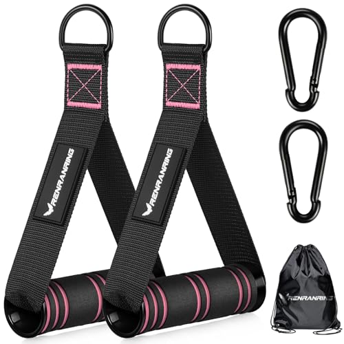 RENRANRING Gym Exercise Handles, Replacement Handle Attachments for Cable Machine Pulleys, Resistance Band and Strength Trainer, Pull Down Workout Accessories, Home Gym Add On Equipment - color: Black, Pink