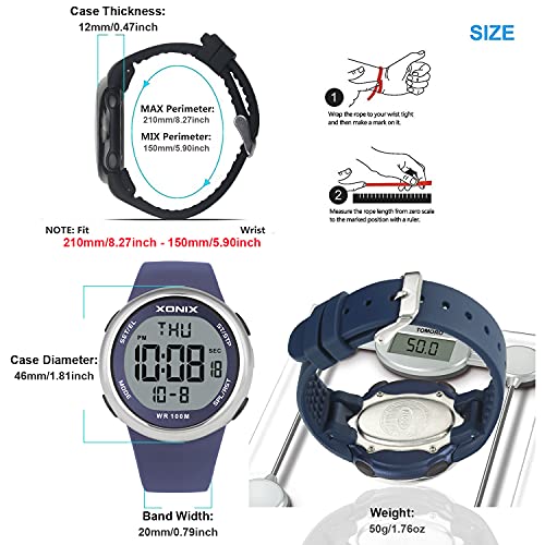 TOMORO Vogue Simple Men's Unisex 100M Waterproof Large Digits Digital Casual Women Big Boys Outdoor Stopwatch Countdown Chronograph Luminous Sport Dive Watch (Push-Button Underwater) - color: Blue Silicone 46