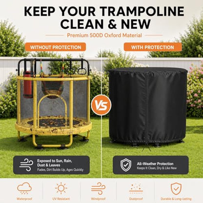 55" Round Kids Trampoline Cover, 600D with Drawstring & Buckles