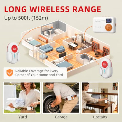 CallToU Caregiver Pager, 2 Call Buttons for Elderly at Home, 2 Receivers - size: 2 call buttons + 2 receivers