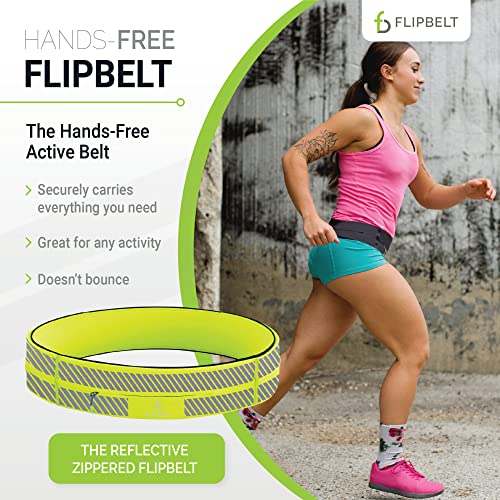 FlipBelt Zipper Running Belt, Waist Pack for Fitness and Running, US Company - color: Reflective Neon Yellow, size: Large