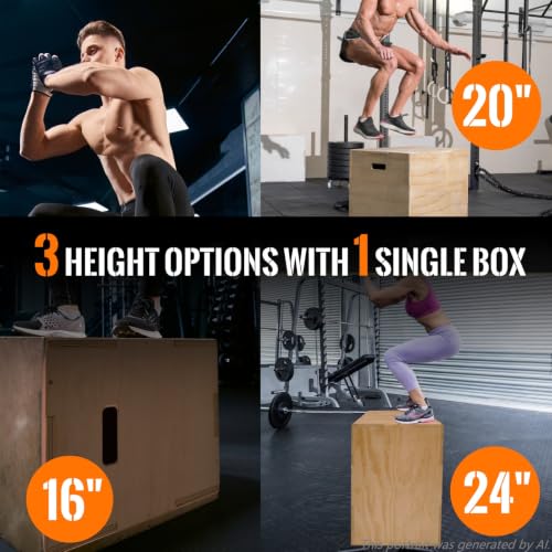 CAELUM 3-in-1 Wood Plyo Box, Non-Slip Plyometric Jump Box for Gym, Squats - color: wood, size: 24" x 20" x 16"