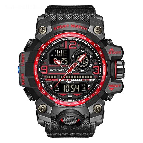 AIMES Men's Watches Sports Outdoor Waterproof Military Watch LED Date Alarm Stopwatch Multi-Function Tactics Big Face Wristwatch for Men - color: 3133-Red