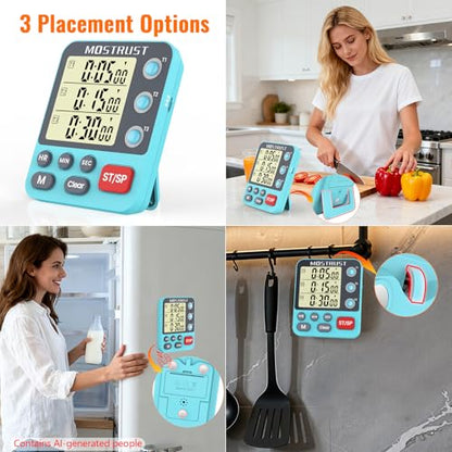 Digital Dual Kitchen Timer, Multiple Channels Countdown Timer - color: Blue
